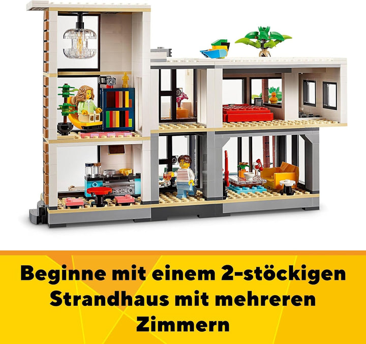 LEGO Creator Modern House, set 3 în 1 pentru a converti într-o casă de oraș sau o cabană în pădure, model de casă, idee de cadou pentru băieți și fete de la 9 ani, jucărie educativă 31153