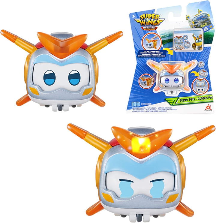Super Wings Super Pets 4 PCS Shine, Golden Boy, Jerome, Ellie, cu expresie facială comutabilă, cu efect de fulger, portabil, jucărie pentru 3 4 5 6 7 8 ani băiat fată, 2 inci