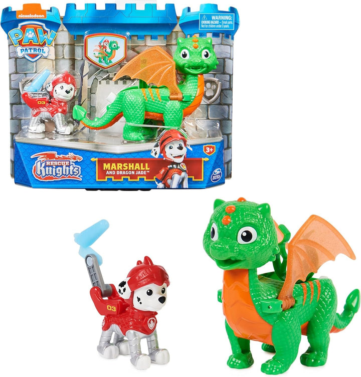 Paw Patrol, Rescue Knights Rubble și Dragon Blizzie set de figurine de acțiune, jucărie potrivită pentru copii cu vârsta de 3 ani și peste