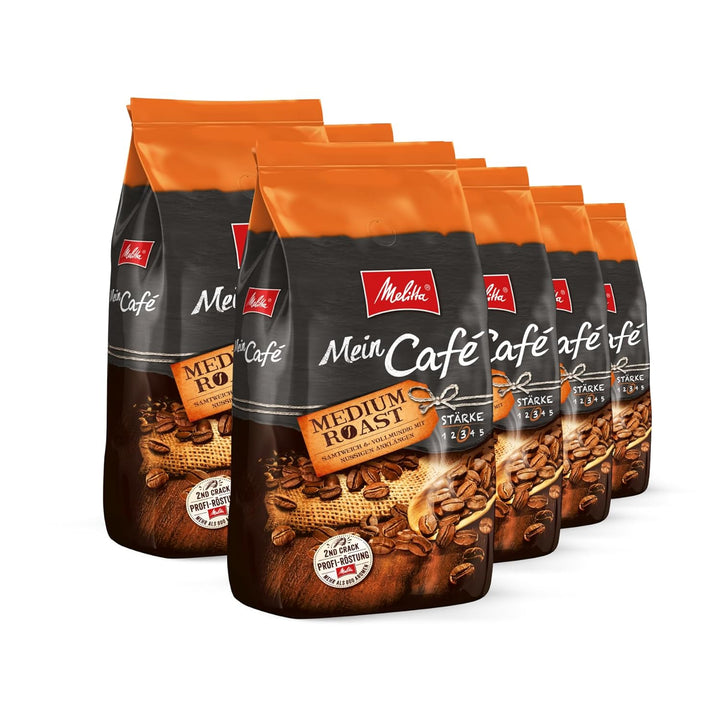 Melitta Mein Café Medium Roast, Ganze Kaffee-Bohnen, Ungemahlen, Kaffeebohnen Für Kaffee-Vollautomat, Mittlere Röstung, Stärke 3