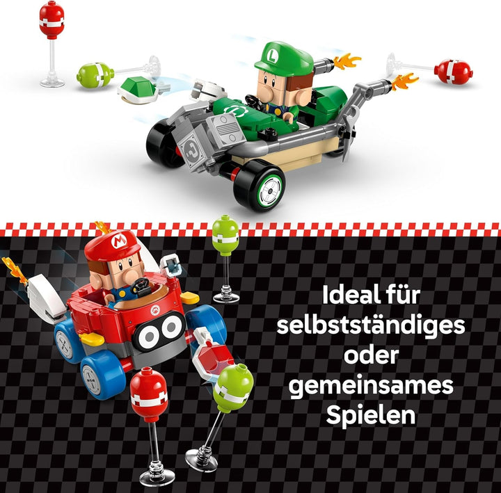 LEGO Mario Kart - Baby Mario Vs. Baby Luigi, figuri Nintendo de colecționat, 2 vitezomani de jucărie construibile, cadou pentru băieți, fete și gameri cu vârsta peste 8 ani, jucărie de aventură 72034