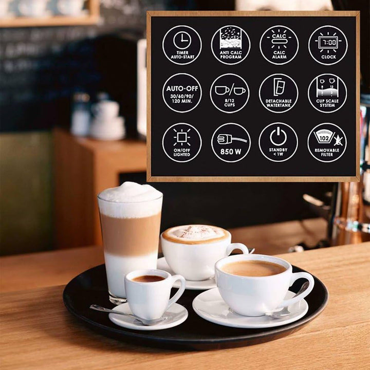 Melitta Optima Timer - Cafetieră cu temporizator, Cafetieră cu filtru, cu cană de sticlă și rezervor de apă detașabil, Pentru până la 8 cești de cafea, Negru