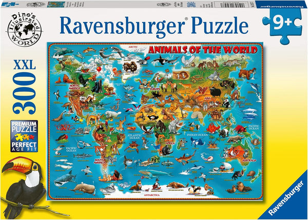 Ravensburger Puzzle pentru copii - 13257 Animale din jurul lumii - Puzzle Harta lumii pentru copii de la 9 ani, cu 300 de piese în format Xxl