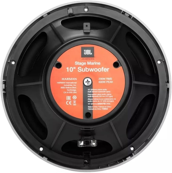 JBL Stage Marine Lautsprecher Wasserdicht 8" (200Mm) Subwoofer Grau - 375 Watt Starke Und Hoch-Seetaugliche Bootslautsprecher - UV Und Salzwasser Resistente Outdoor Einbaulautsprecher
