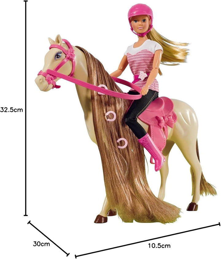 Simba 105730939 - Steffi Love Riding Tour, În costum de călărie, Cu 2 cai, Păpușă complet articulată, Păpușă dress-up, 29cm, Pentru copii de la 3 ani în sus