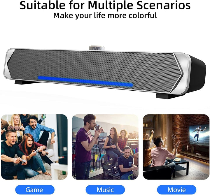 HEANTTV Computerlautsprecher Für Desktop-Monitore, Bluetooth-Lautsprecher Für PC, Soundbar Bluetooth 5.3 Mit Kabel Und Usb-Stromversorgung, Soundbar Für PC, Laptops, Smartphones