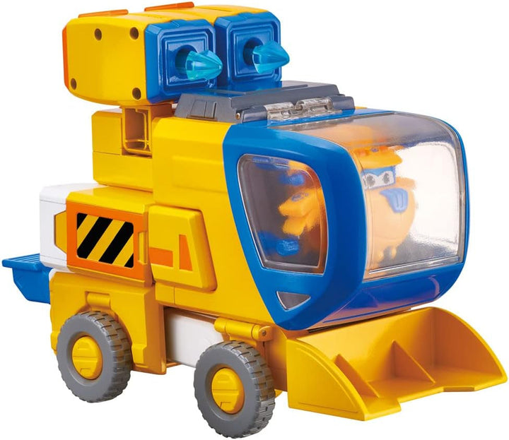 Super Wings EU750322 - Transforming New Robot Suit Donnie, Aprox. 23 cm figurină mare pentru copii, avion de jucărie transformabil și figurină robot, galben