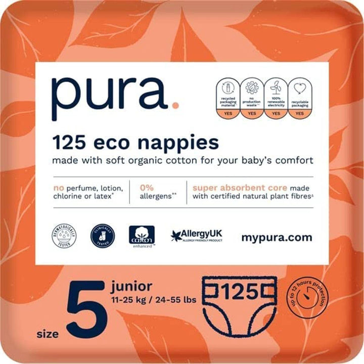 Scutece eco mărimea 5 (Junior 11-25 kg), 25 scutece (1 pachet), Certificat EU Ecolabel, Pentru piele sensibilă, Fabricat din bumbac, Fără miros, Hipoalergenic