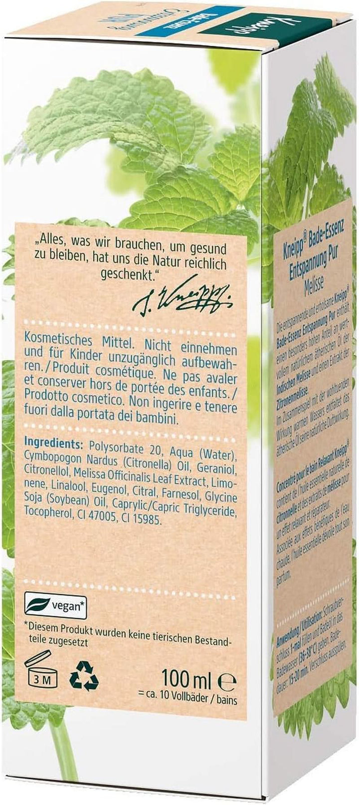 Kneipp Bade, ulei de baie cu ulei esențial natural de melissa indiană și extract de balsam de lămâie, 100 ml