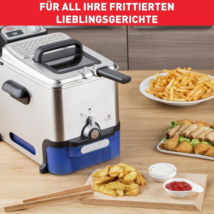 Tefal FR8040 Oleoclean Pro Inox & Design Fritteuse | 2300W | Kapazität 1,2 Kg | Herausnehmbarer Ölbehälter | Automatische Öl/Fett Filterung | Timer | Thermostat | 3.5 L | Schwarz/Edelstahl