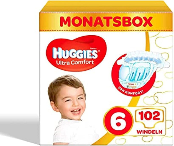 Huggies Ultra Comfort, mărimea 6 (15-30 kg), 102 bucăți (3 X 34 scutece)