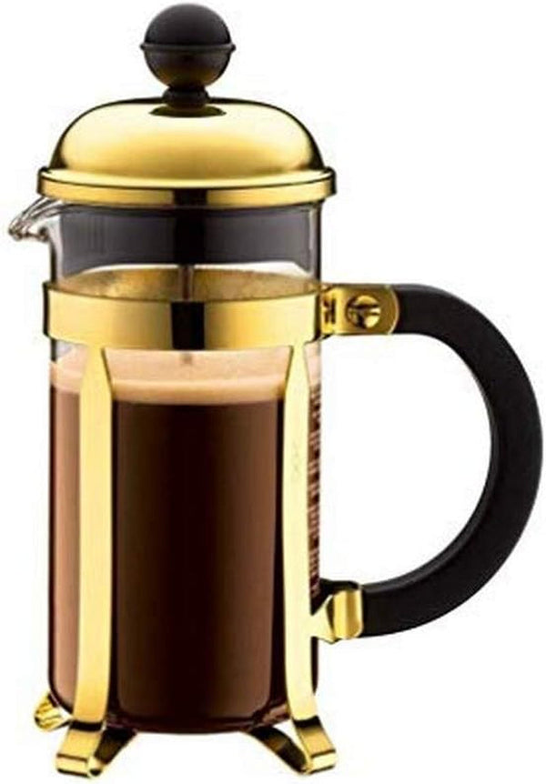 Bodum Chambord Cafetieră 3 cești cu cadru metalic, crom, aur, 0,35 L