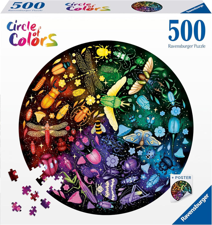 Ravensburger - Puzzle pentru adulți - Puzzle rotund cu 500 de piese - Potrivit de la 12 ani - Insecte (roată colorată) - Puzzle fabricat în Europa - 12000820