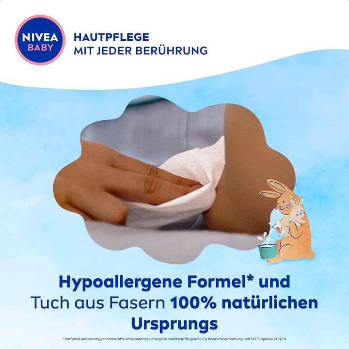 NIVEA Baby AQUA Feuchttücher, Baby Feuchttücher Zur Sanften Reinigung Empfindlicher Haut, Hypoallergene Und Parfümfreie Feuchttücher Für Babys Mit 99% Wasser (1 X 57 Stück)