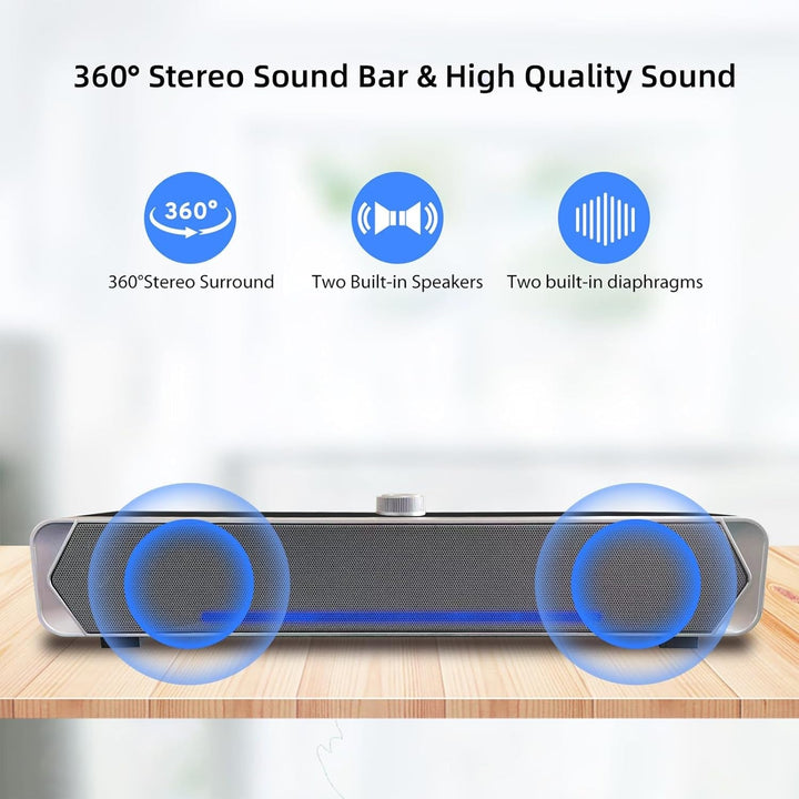 HEANTTV Computerlautsprecher Für Desktop-Monitore, Bluetooth-Lautsprecher Für PC, Soundbar Bluetooth 5.3 Mit Kabel Und Usb-Stromversorgung, Soundbar Für PC, Laptops, Smartphones