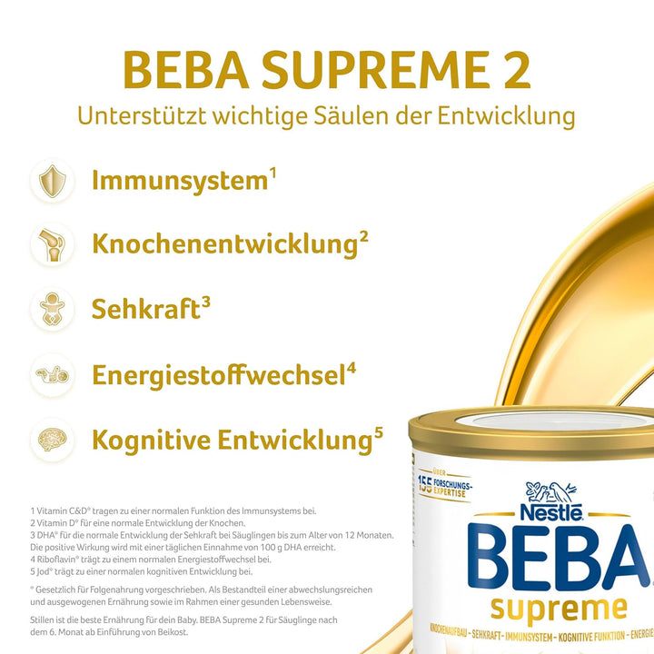 BEBA SUPREME 2 Folgemilch Nach Dem 6. Monat, Babynahrung Mit 6 HMO Komplex, Nur Laktose, Ohne Palmöl, 6Er Pack (6 X 800G)