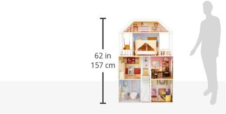 Casă de păpuși Kidkraft Savannah din lemn cu mobilier și accesorii, set de joacă cu scaun suspendat și pat cu baldachin pentru păpuși de 30 cm, jucărie pentru copii de la 3 ani, 65023