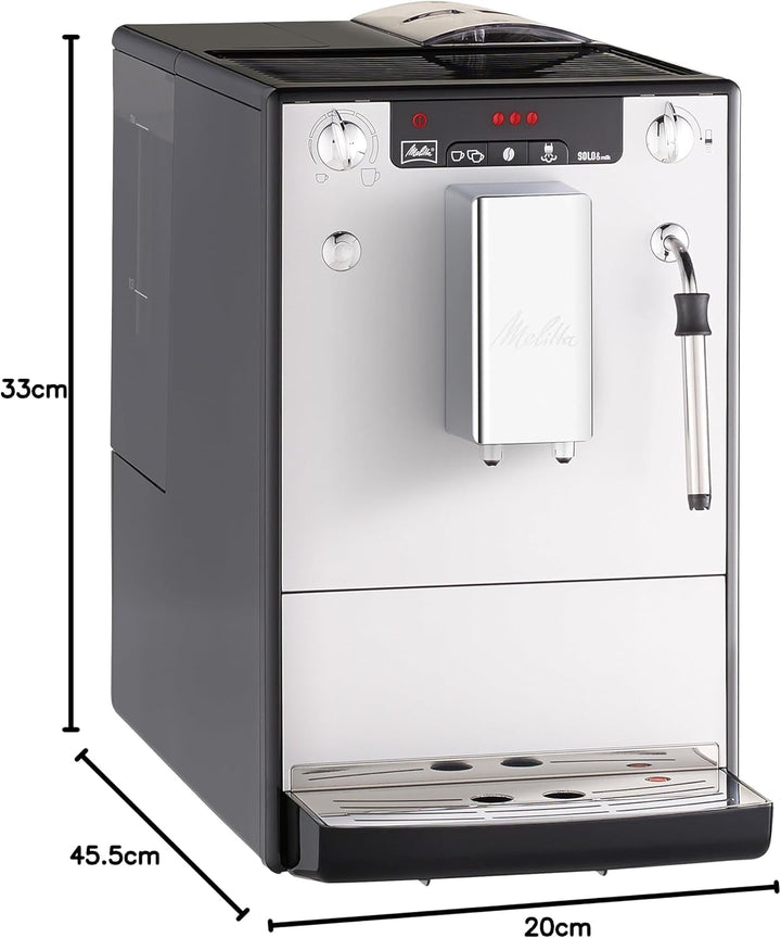 Melitta Solo & Milk - Mașină de cafea Slim cu spumă de lapte, mașină de cafea cu rezervor de apă detașabil, de exemplu, pentru cafea sau cappuccino, argintiu