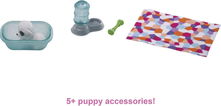 Barbie GRG78 - Mini Playset cu 2 câini, căsuță pentru câini și accesorii, cadou pentru copii de la 3 la 7 ani