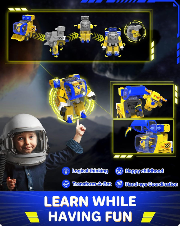 Super Wings EU750322 - Transforming New Robot Suit Donnie, Aprox. 23 cm figurină mare pentru copii, avion de jucărie transformabil și figurină robot, galben