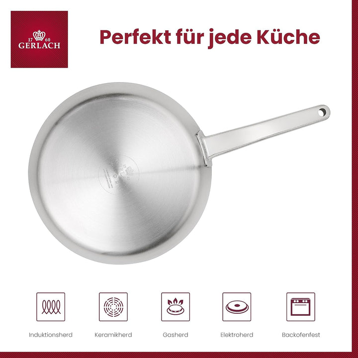 Gerlach Prestige Pfanne 24 Cm Aus Edelstahl Edelstahlpfanne Bratpfanne Für Gas Elektro Induktion Keramik Herd Pfannen Bratpfannen Küche Küchenzubehör, Silber