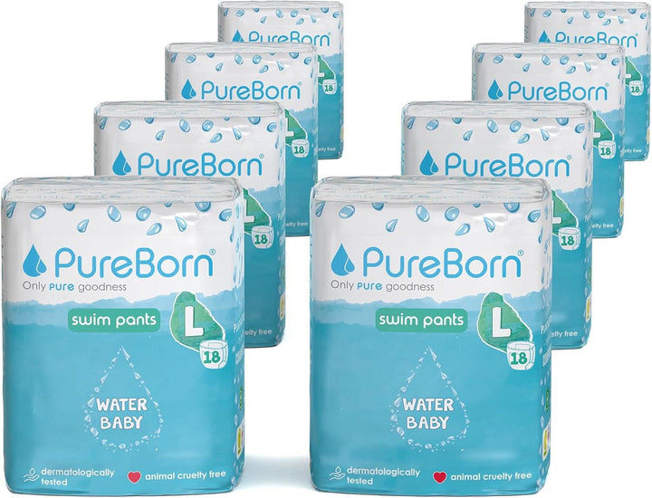 Pureborn Schwimmwindeln, Baby Swim Pants Größe L (9-14 Kg), 18 Stück, Für Strand Und Pool, Ultraweich, Elastisch, Auslaufsicher, Dermatologisch Getestet, Sommerdrucke