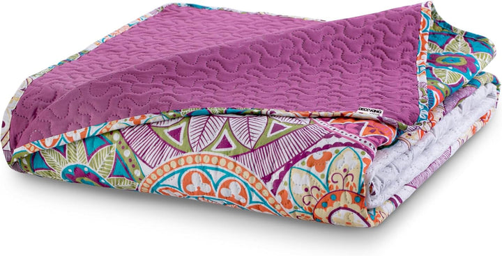 Decoking 12222 Tagesdecke 200X220 Cm Rosa Violett WeiÃŸ Bunt Anthrazit BettÃ¼berwurf Zweiseitig Colourful Pink White Violet Steppung Bibi