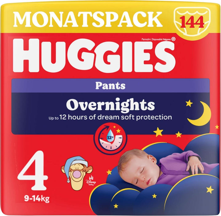 Huggies Overnight Pants Größe 4 (9-14 Kg), Windeln-Monatsbox, 104 Stück (4X26), Windelhöschen Für Die Nacht