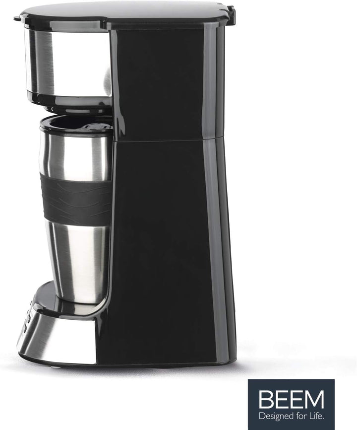 BEEM THERMO 2 GO Cafetieră cu filtru unic cu cană termo de 0,4 l | Filtru permanent | Cu cronometru 24 h pentru o cană de cafea fierbinte dimineața fără așteptare | 750 W