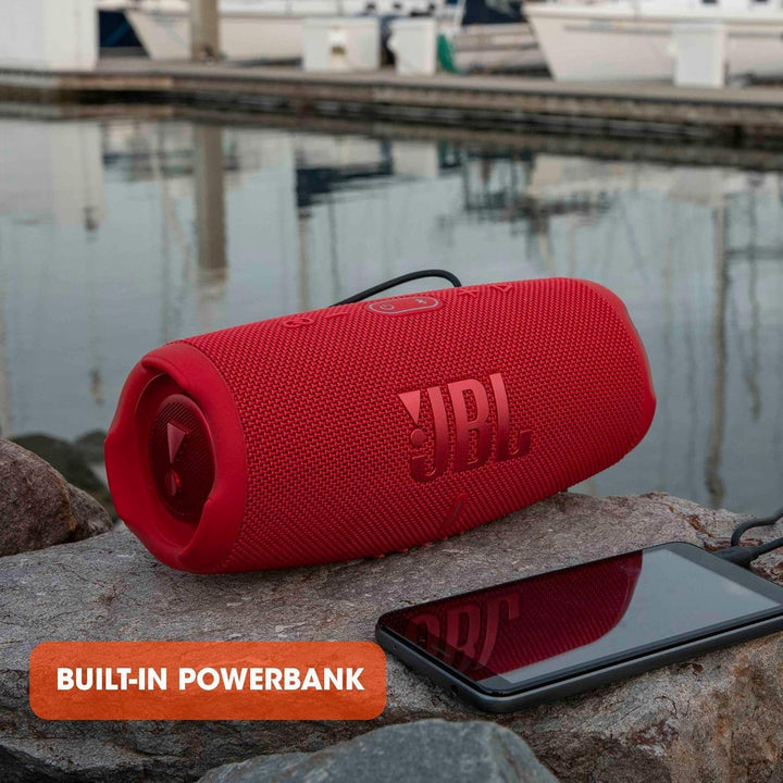 Difuzor Bluetooth JBL Charge 5 negru - Boombox portabil, rezistent la apă, cu power bank integrat - O încărcare a bateriei pentru până la 20 de ore de muzică fără fir