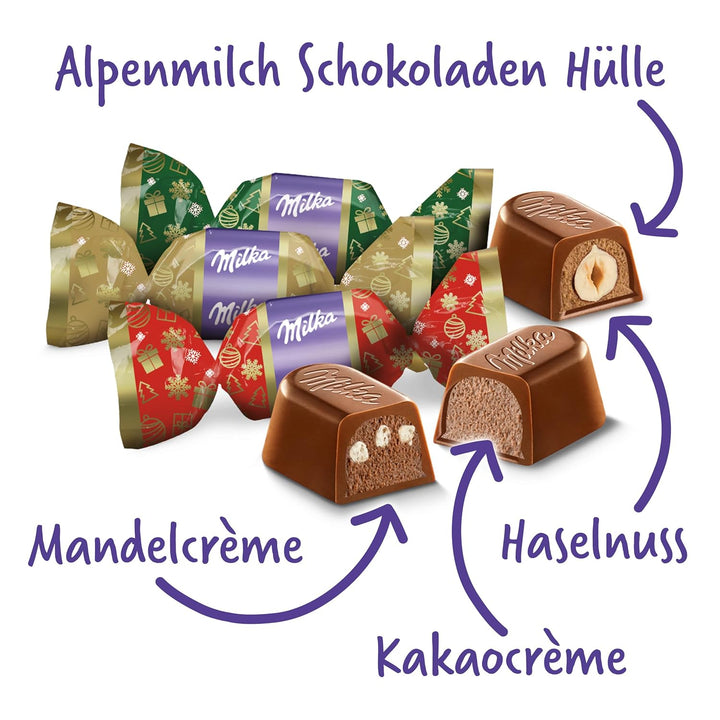 Milka Weihnachts-Pralinen Mix 1 X 180G I Weihnachtsschokolade Mischung Einzelpackung I Weihnachts-Geschenk Schokolade I Süßigkeiten Zu Weihnachten Aus 100% Alpenmilch Schokolade