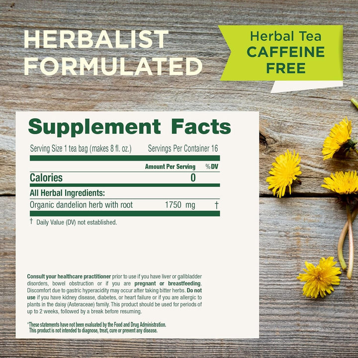 Organic Dandelion Leaf & Root Herbal Tea (Pack of 1), Supports Kidney Function and Healthy Digestion, 16 Tea Bags Total Tea USA Naty Shop