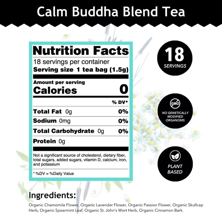 - Calm Buddha Blend - Organic Herbal Tea - for Health & Wellbeing - Blend of Organic Herbs - Clean Ingredients - Caffeine Free - OU Kosher & Organic - Non-Gmo - 18 Bleach-Free Tea Bags Tea USA Naty Shop
