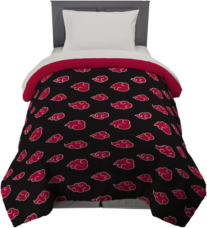 Franco Naruto Anime Akatsuki Pattern Lenjerie de pat moale microfibră Plapumă Queen, (produs oficial Naruto)