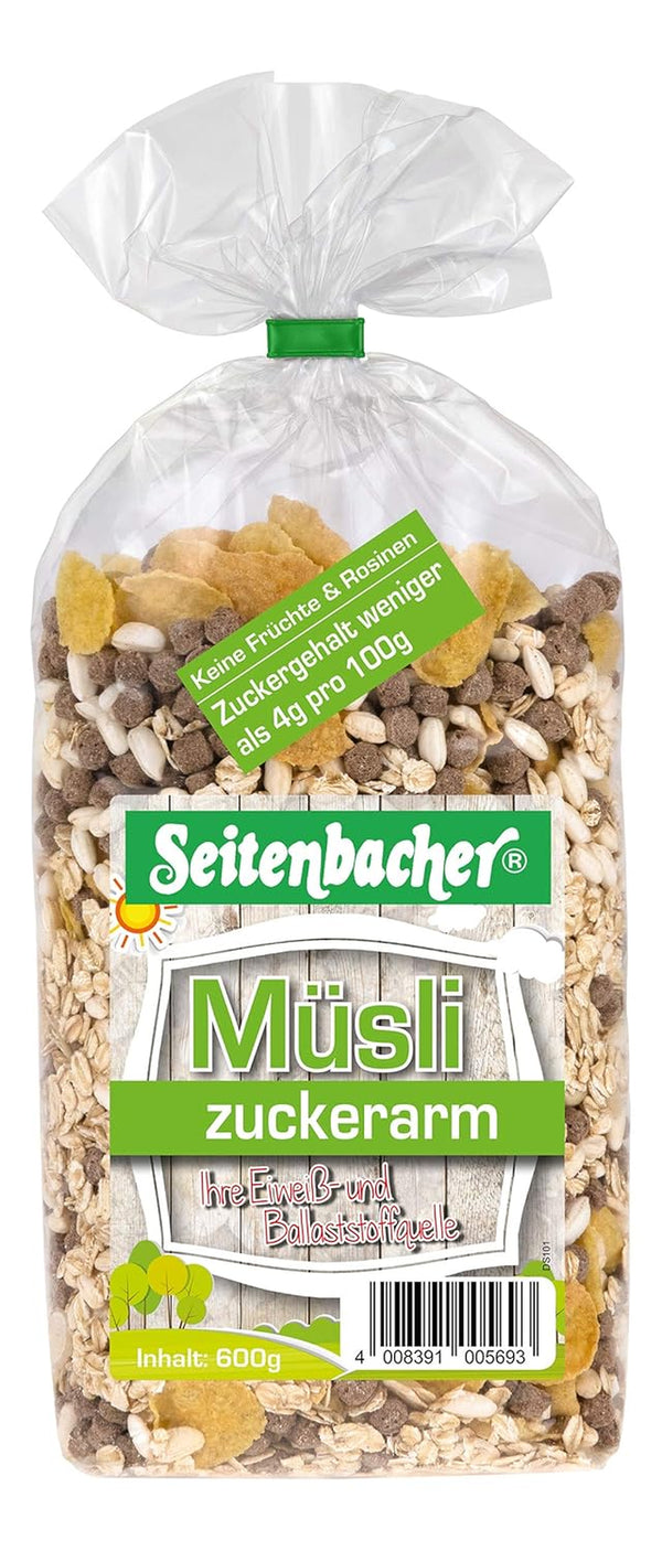 Seitenbacher Müsli Zuckerarm I Niedriger Zuckergehalt (4%) I Weizenfrei I Vollkorn (1 X 600 G)