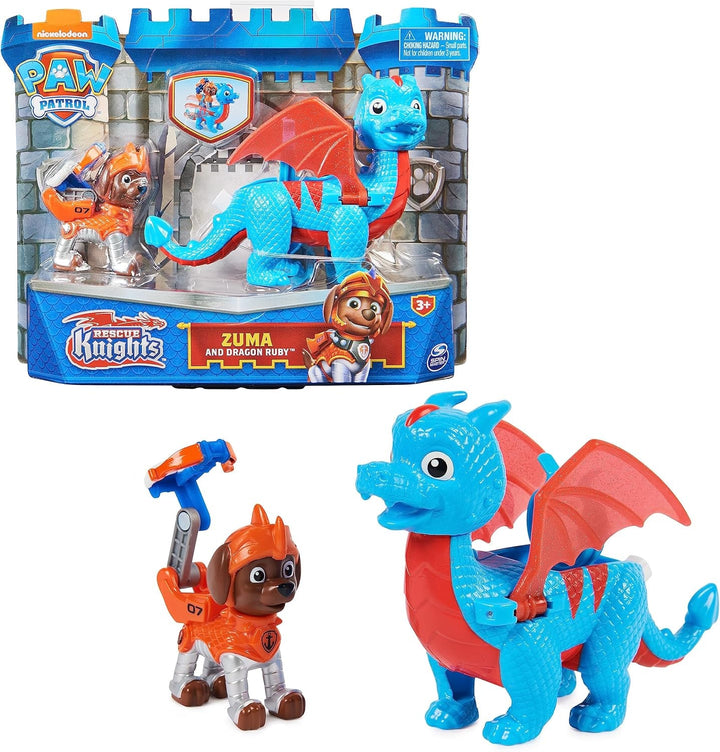 Paw Patrol, Rescue Knights Rubble și Dragon Blizzie set de figurine de acțiune, jucărie potrivită pentru copii cu vârsta de 3 ani și peste