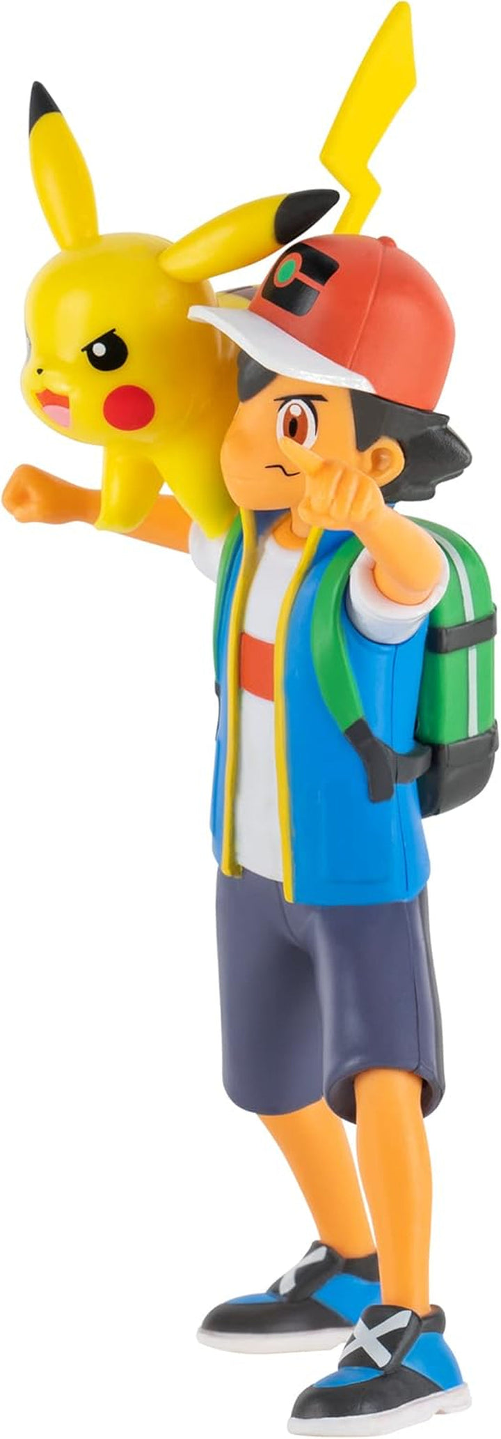 Pokémon PKW2473 - Battle Feature Figure - Ash & Pikachu, figuri mobile oficiale, 11,5 cm Ash și 5 cm Pikachu
