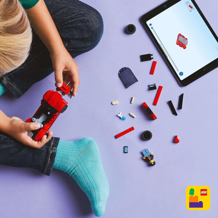 LEGO City Red Sports Car - Mașină de curse pentru băieți și fete de la 5 ani - Cadou de ziua ta sau pentru sărbători - Șofer minifigurină cu telefon mobil și kit de curățare 60448
