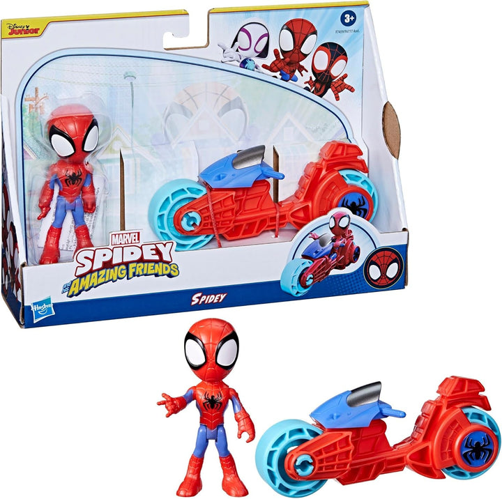 SPIDEY and HIS AMAZING FRIENDS Marvel Spidey figura cu motocicleta, jucărie pentru băieți și fete cu vârsta de 3 ani și peste