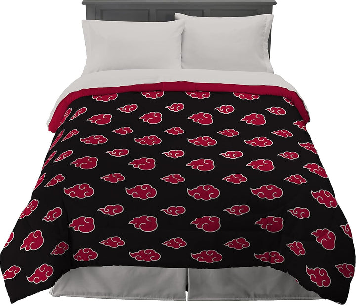 Franco Naruto Anime Akatsuki Pattern Lenjerie de pat moale microfibră Plapumă Queen, (produs oficial Naruto)
