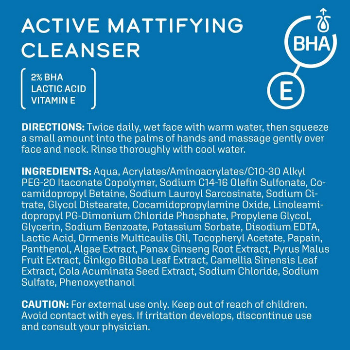 DCL Skincare Active Mattifying Cleanser, 2% Salicylic Acid, Lactic Acid, 198 ml