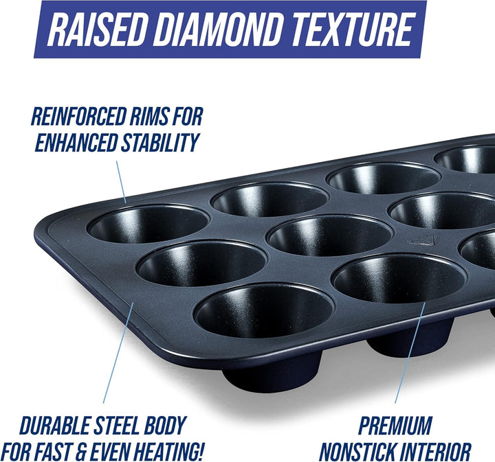 Blue Diamond Bakeware 12Er Muffinform Mit Antihaftbeschichtung, Blau