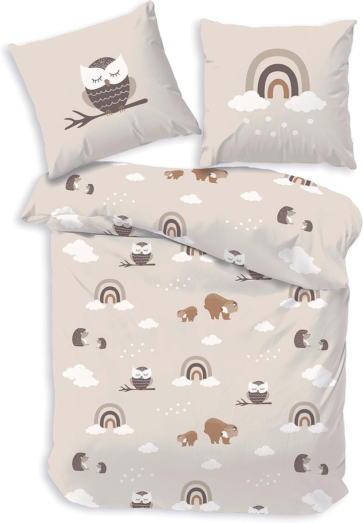 Kinderbettwäsche 135X200 80X80 REH, Fuchs, Eule Und Waldtiere - Hochwertig & Hautfreundlich - Bettwäsche Für Mädchen, Jungen - 100% Baumwolle Herbst (Waldtiere)