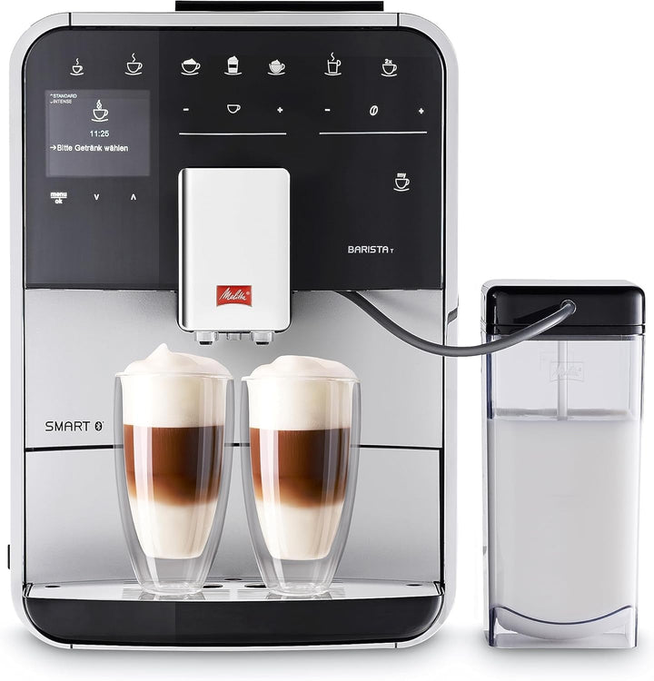 Melitta Barista T Smart - Aparat de cafea complet automat cu sistem de lapte, Aparat de cafea cu râșniță, De ex. pentru cappuccino sau espresso, Posibil control prin aplicație, Negru/argintiu