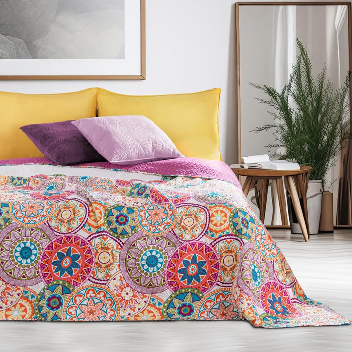 Decoking 12222 Tagesdecke 200X220 Cm Rosa Violett WeiÃŸ Bunt Anthrazit BettÃ¼berwurf Zweiseitig Colourful Pink White Violet Steppung Bibi