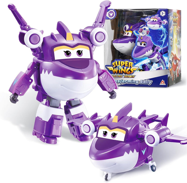 Super Wings Transformation Plane Supercharged Traver, Aprox. 12.7 Cm Figură mare de joacă pentru copii, avion de jucărie și figură de robot pentru băieți și fete de peste 3 ani, argintiu