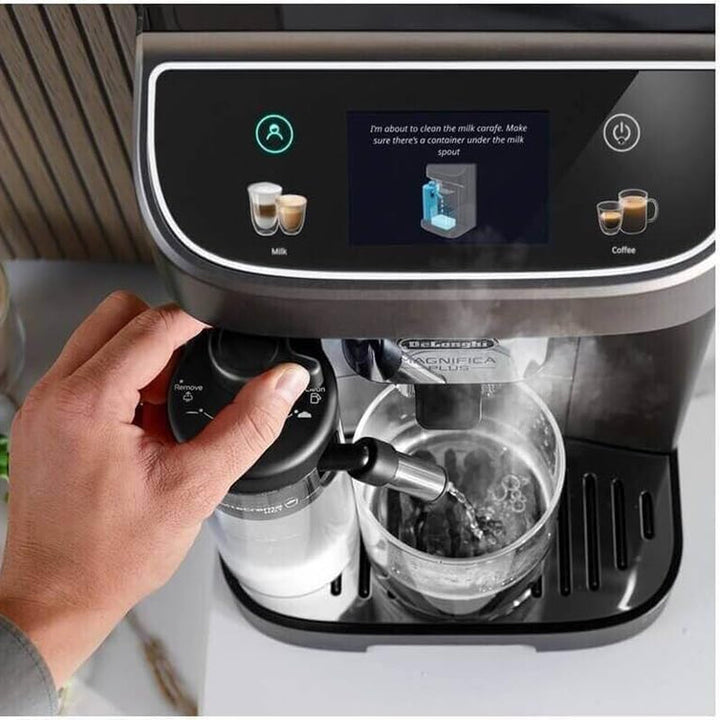 De'Longhi Magnifica plus ECAM320.70.SB, Mașină automată de cafea cu Lattecrema Hot pentru cappuccino automat, Afișaj tactil color, Funcție Extra-Shot, Funcție X2, Titan negru