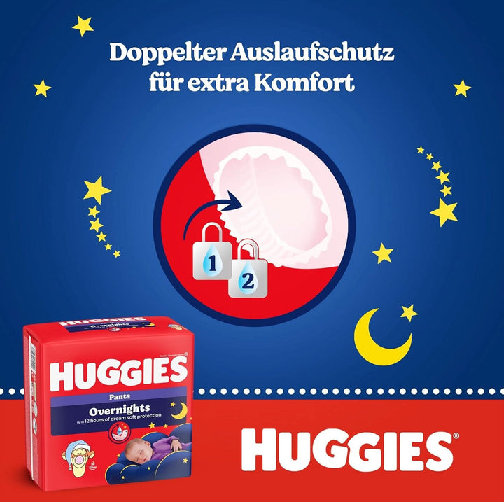 Huggies Overnight Pants Größe 5 (12-17 Kg), Windeln-Monatsbox, 96 Stück (4X24), Windelhöschen Für Die Nacht