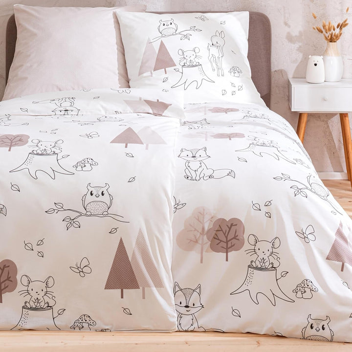 Kinderbettwäsche 135X200 80X80 REH, Fuchs, Eule Und Waldtiere - Hochwertig & Hautfreundlich - Bettwäsche Für Mädchen, Jungen - 100% Baumwolle Herbst (Waldtiere)