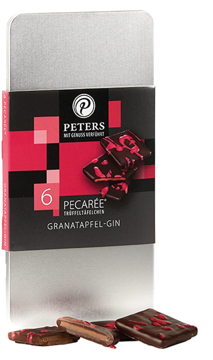 Peters Mit Genuss Verführt | 6Er Pecarée ® Granatapfel-Gin | Trüffel-Täfelchen | Mit Alkohol | Geschenk | Köstliche Schokolade | Geschenkidee | Made in Germany | 63G